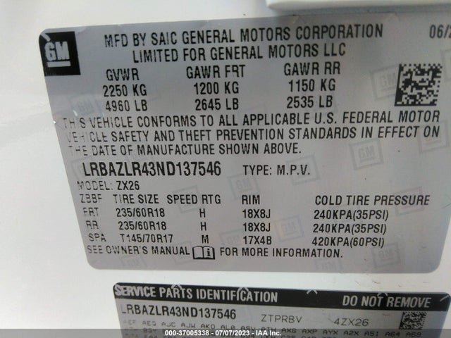 Продажа на аукционе авто 2022 Buick Envision Fwd Preferred, vin: LRBAZLR43ND137546, номер лота: 37005338