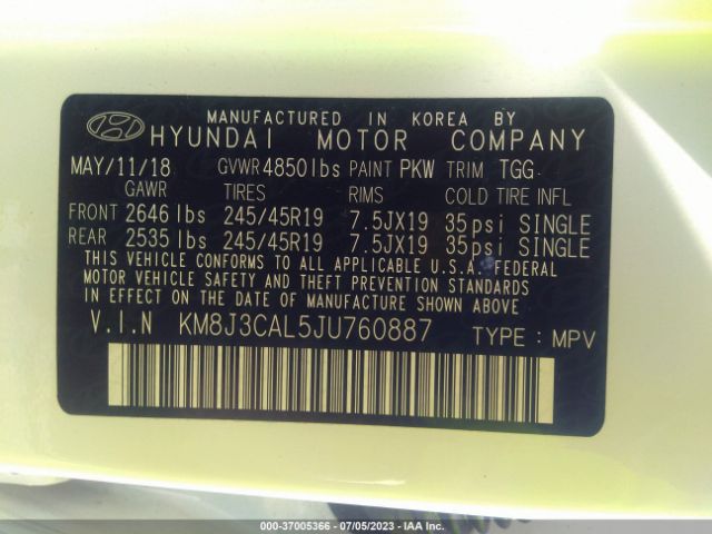 KM8J3CAL5JU760887 Hyundai Tucson Sport