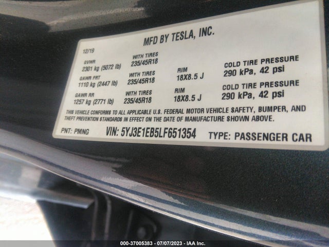 2020 Tesla 3, VIN: 5YJ3E1EB5LF651354