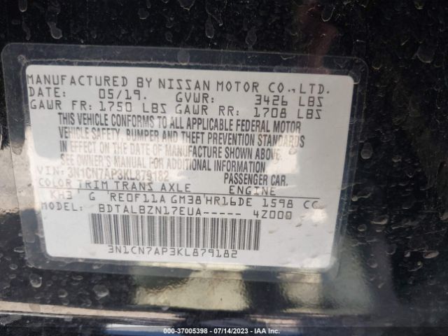 3N1CN7AP3KL879182 Nissan Versa Sedan Sv