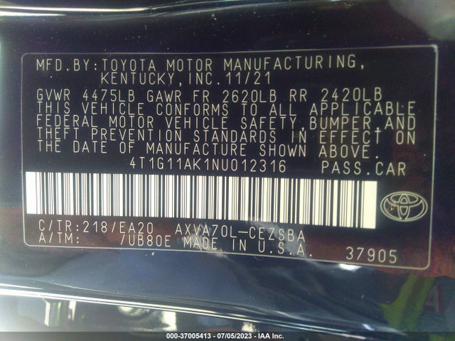 Toyota CAMRY SE 2022 4T1G11AK1NU012316 Image 9