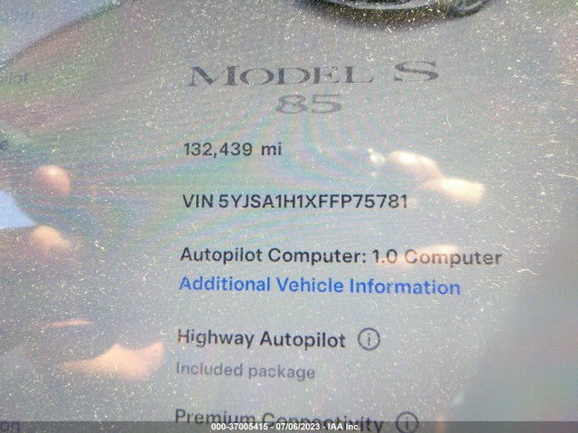 5YJSA1H1XFFP75781 Tesla Model S Kwh Battery