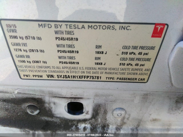 5YJSA1H1XFFP75781 Tesla Model S Kwh Battery