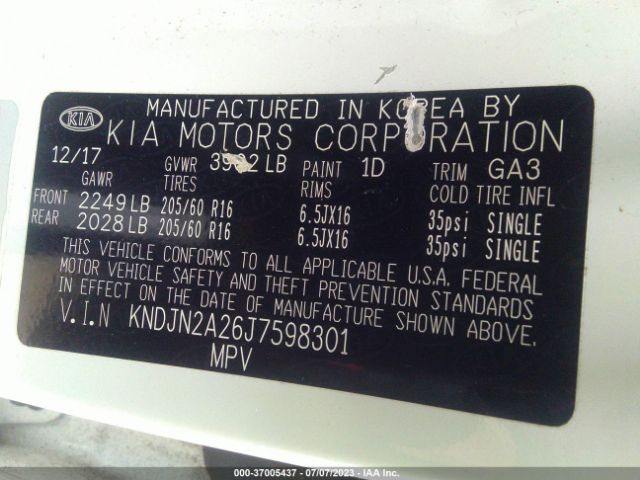 KNDJN2A26J7598301 KIA Soul Base