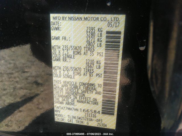 5N1AZ2MH2HN166584 Nissan Murano Platinum
