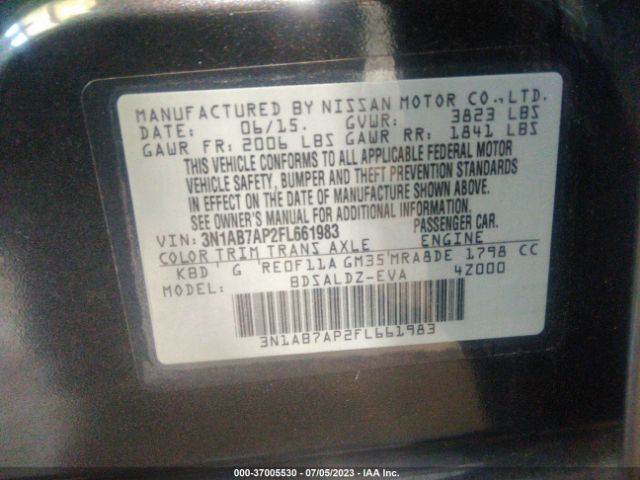3N1AB7AP2FL661983 Nissan Sentra Sr/sl/s/sv/fe+ S
