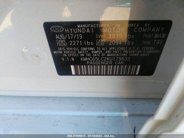 2019 HYUNDAI IONIQ HYBRID BLUE VIN: KMHC65LC2KU179633