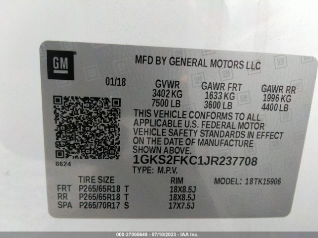 1GKS2FKC1JR237708 GMC Yukon Xl Sle