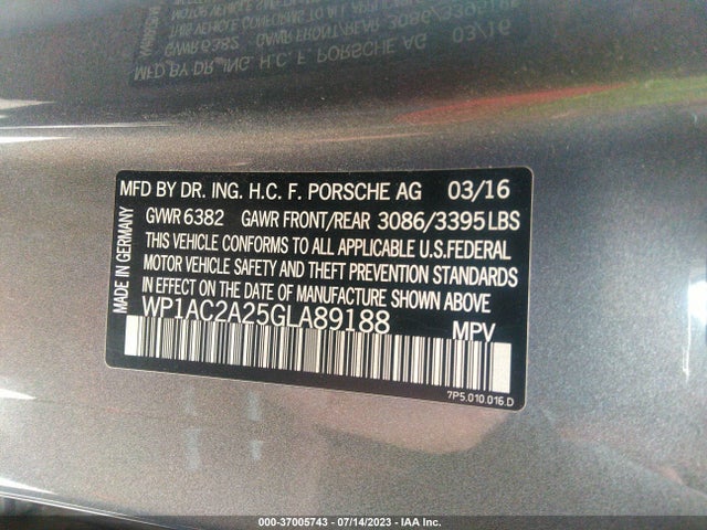 2016 PORSCHE CAYENNE TURBO VIN: WP1AC2A25GLA89188