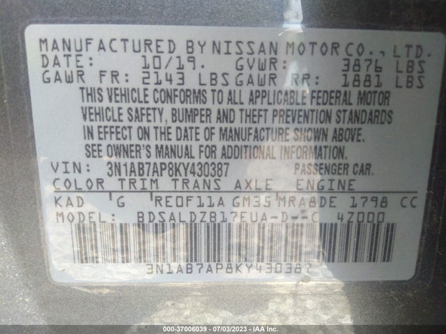 Nissan SENTRA SV 2019 3N1AB7AP8KY430387 Image 15