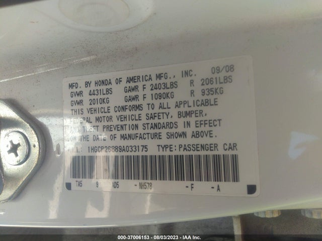 2009 HONDA ACCORD SDN EX-L VIN: 1HGCP26889A033175