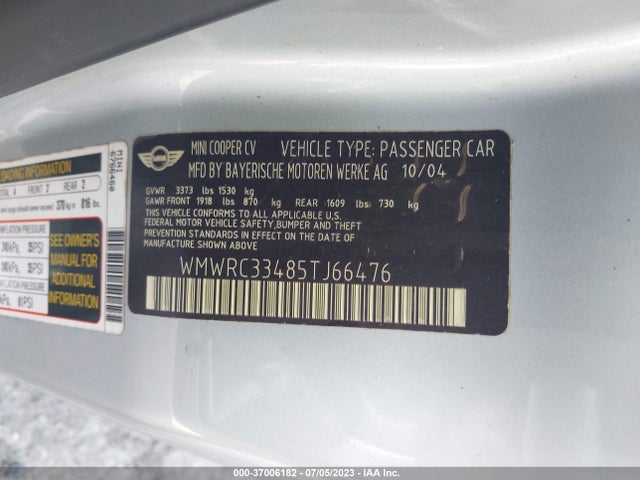2005 MINI COOPER WMWRC33485TJ66476 Photo 8