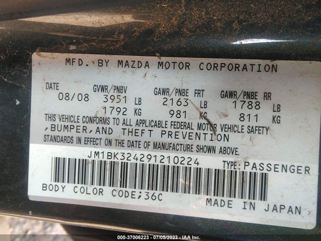 2009 MAZDA MAZDA3 S TOURING VIN: JM1BK324291210224