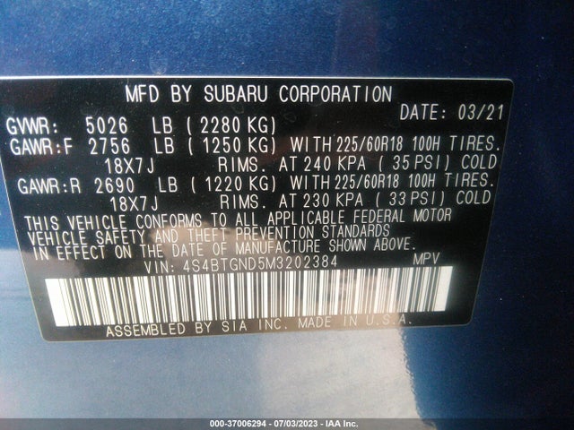 4S4BTGND5M3202384 Subaru Outback Limited Xt