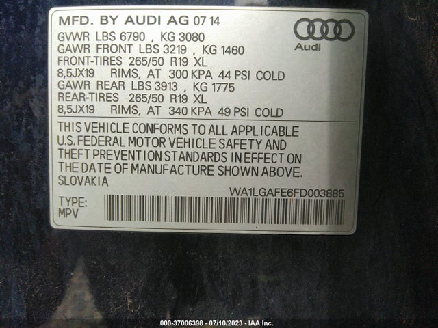WA1LGAFE6FD003885 Audi Q7 3.0t Premium Plus