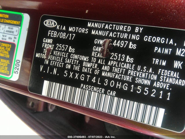 KIA Optima Lx 2017 5XXGT4L30HG155211 Image 9