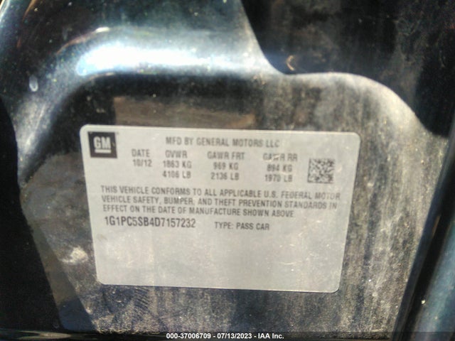 2013 CHEVROLET CRUZE 1LT VIN: 1G1PC5SB4D7157232
