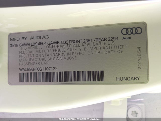 WAUB8GFF0G1107122 Audi A3 2.0t Premium