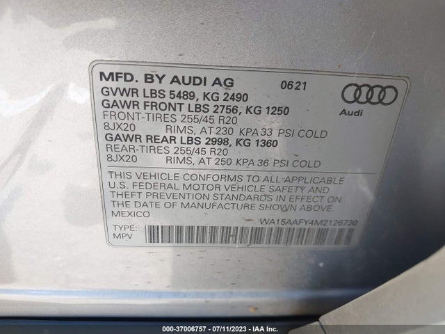 2021 Audi Q5, VIN: WA15AAFY4M2126730