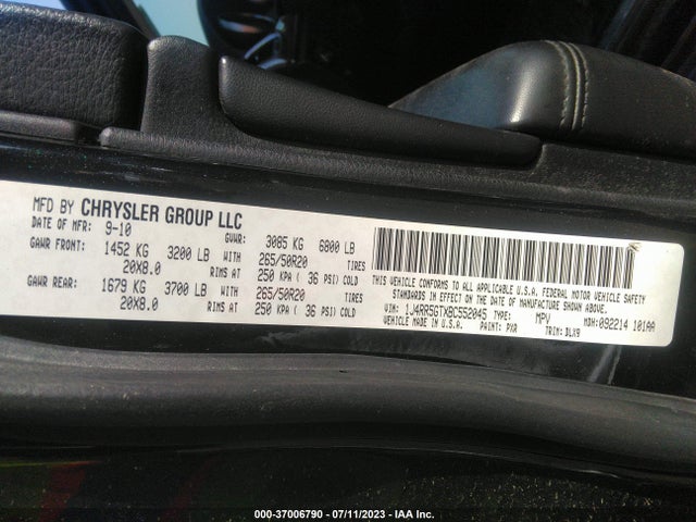 2011 JEEP GRAND CHEROKEE LIMITED VIN: 1J4RR5GTXBC552045