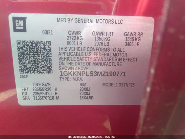 1GKKNPLS3MZ190771 GMC Acadia Denali
