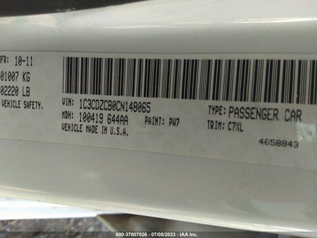 37007026 :رقم المزاد ، 1C3CDZCB0CN148065 vin ، 2012 Dodge Avenger Sxt مزاد بيع