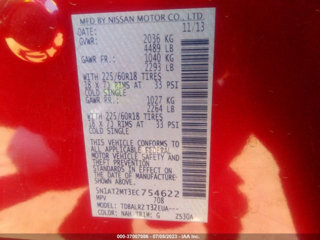 5N1AT2MT3EC754622 Nissan Rogue Sl