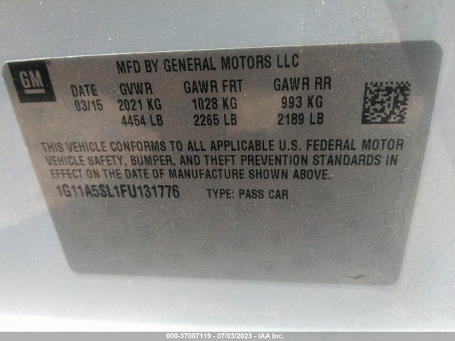 Chevrolet MALIBU LS 2015 1G11A5SL1FU131776 Image 9