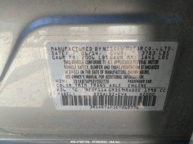 2014 NISSAN SENTRA SV VIN: 3N1AB7AP5EY262776