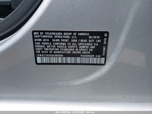 1VWAT7A3XGC055350 Volkswagen Passat 1.8t S