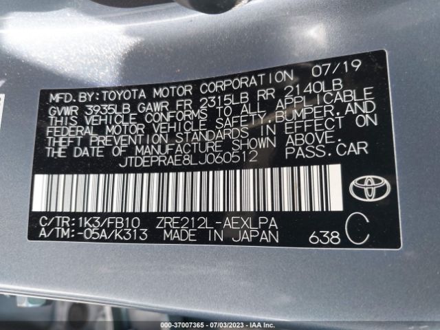 JTDEPRAE8LJ060512 Toyota COROLLA LE