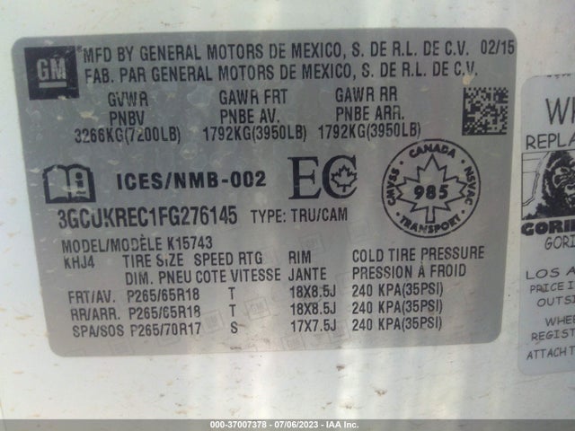 Chevrolet Silverado 1500 Lt 2015 3GCUKREC1FG276145 Image 9