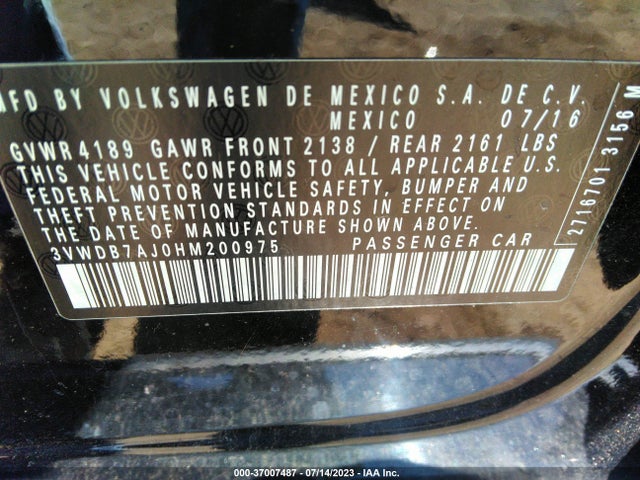 2017 VOLKSWAGEN JETTA 1.4T SE VIN: 3VWDB7AJ0HM200975