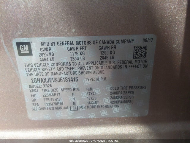 Chevrolet EQUINOX LT 2018 2GNAXJEV9J6181416 Image 9