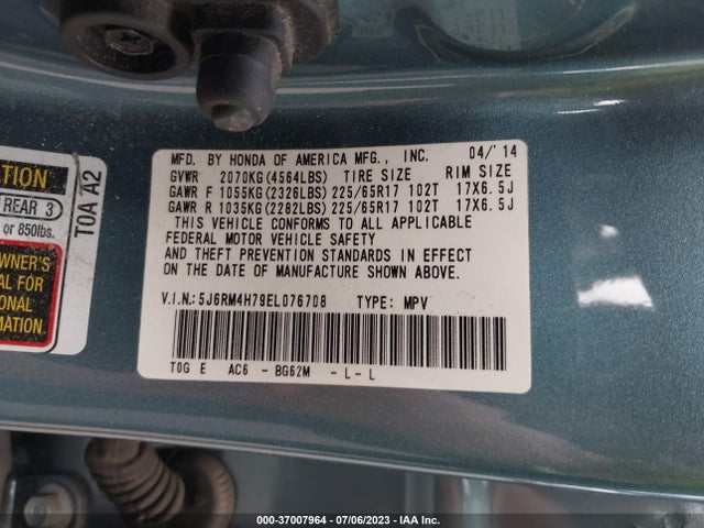 Honda Cr-v Ex-l 2014 5J6RM4H79EL076708 Image 9
