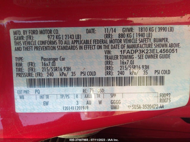 Ford FOCUS SE 2014 1FADP3K23EL456051 Image 15