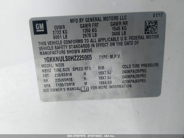 GMC ACADIA SLT 2017 1GKKNULS8HZ225065 Image 9