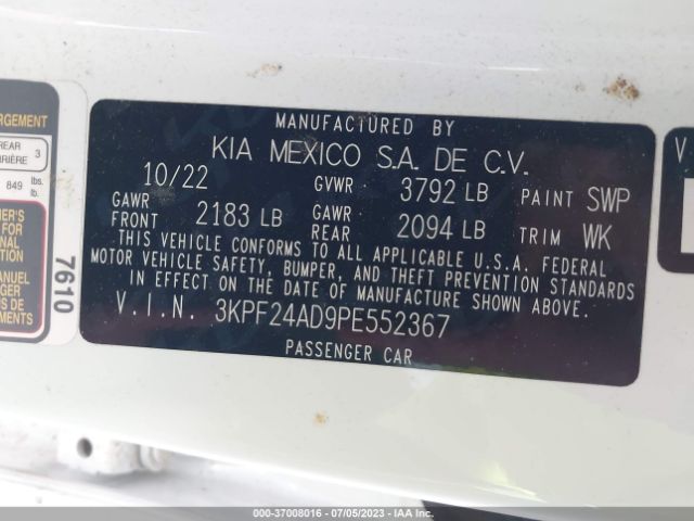 3KPF24AD9PE552367 KIA Forte Lxs