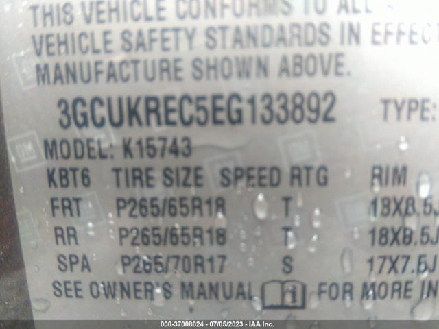2014 CHEVROLET SILVERADO 1500 LT VIN: 3GCUKREC5EG133892