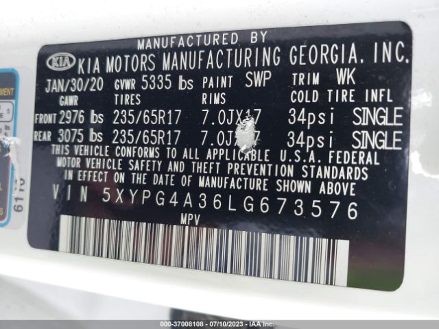 5XYPG4A36LG673576 KIA SORENTO L