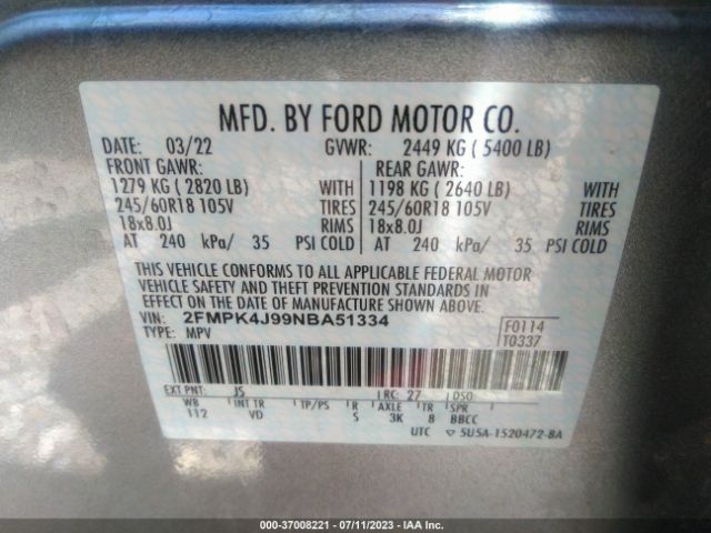 2FMPK4J99NBA51334 Ford EDGE SEL