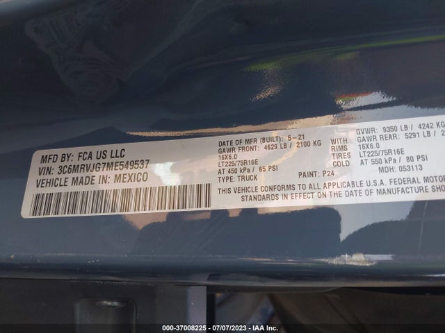 RAM Promaster Cargo Van 2021 3C6MRVJG7ME549537 Image 9