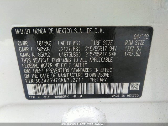 Honda Hr-v Ex-l 2019 3CZRU5H78KM712714 Image 9