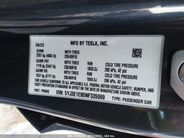 5YJ3E1EB0NF335069 Tesla Model 3 Long Range