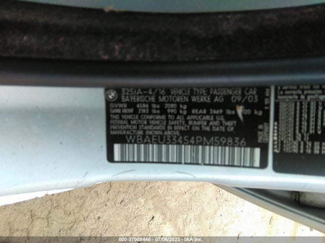 2004 BMW 3 SERIES 325XI VIN: WBAEU33454PM59836