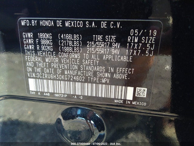 Honda HR-V LX 2019 3CZRU6H30KG724602 Image 9