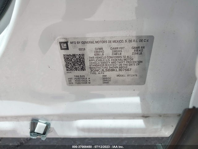 Chevrolet Trax Lt 2019 3GNCJLSB8KL307567 Image 9
