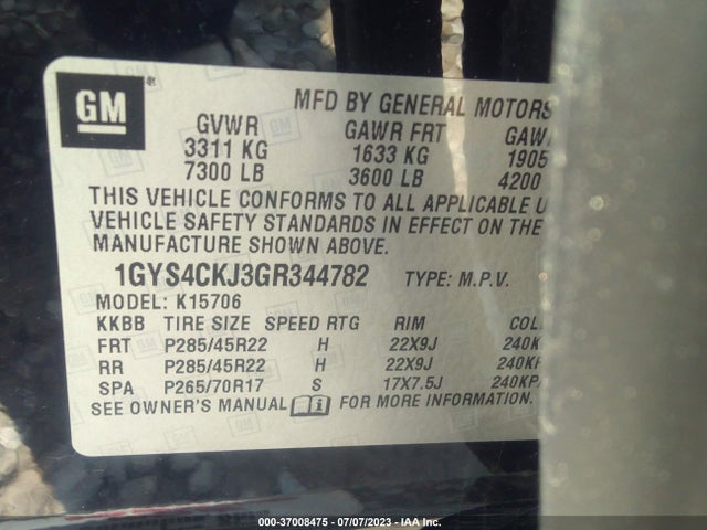 1GYS4CKJ3GR344782 Cadillac Escalade Premium Collection