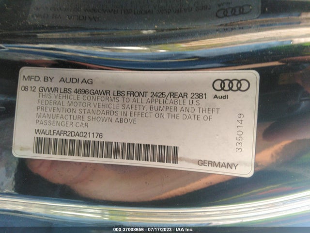 2013 AUDI A5 PREMIUM PLUS VIN: WAULFAFR2DA021176