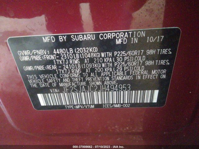 JF2SJAJC2JH494953 Subaru Forester Limited